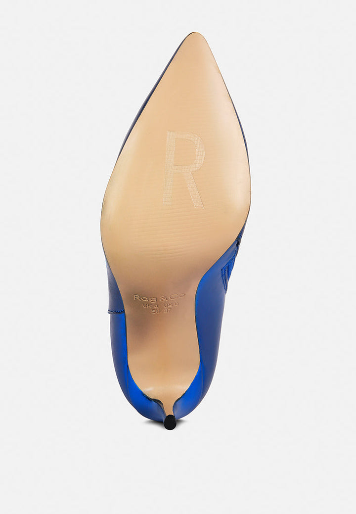 new expression metallic ruched stiletto calf boots by ruw#color_blue