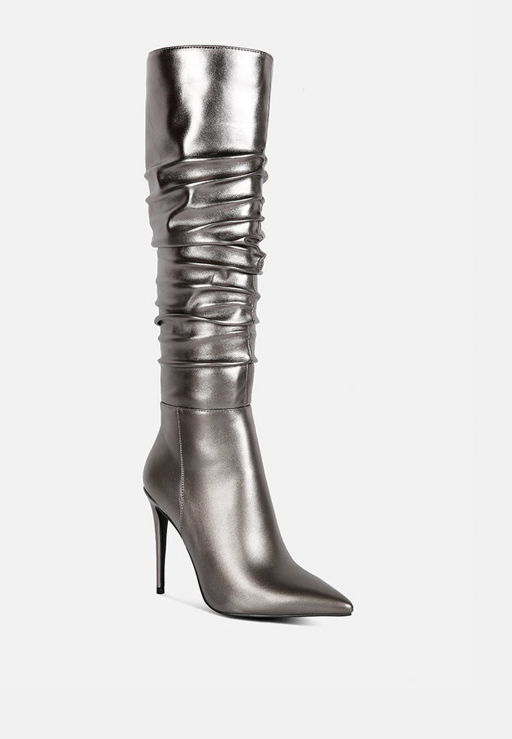 new expression metallic ruched stiletto calf boots by ruw#color_grey