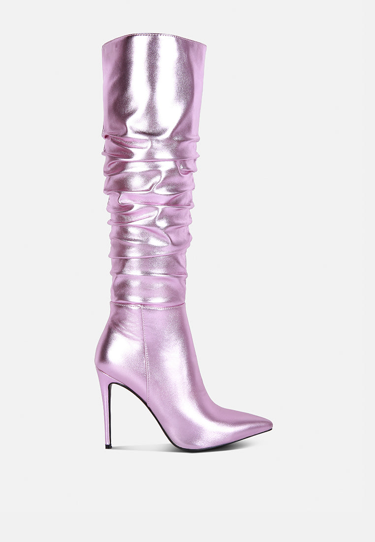 new expression metallic ruched stiletto calf boots by ruw#color_pink