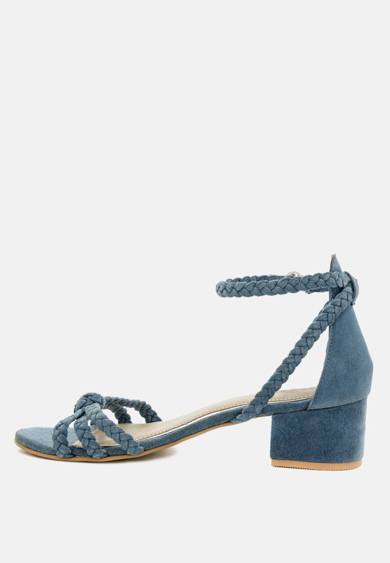 nicola braided leather block heel sandal by ruw#color_denim