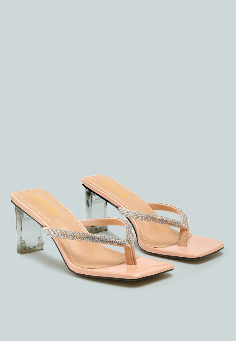 litchi crystal lined thong block heeled sandal#color_nude