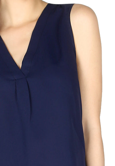 sleeveless v neck casual top#color_navy