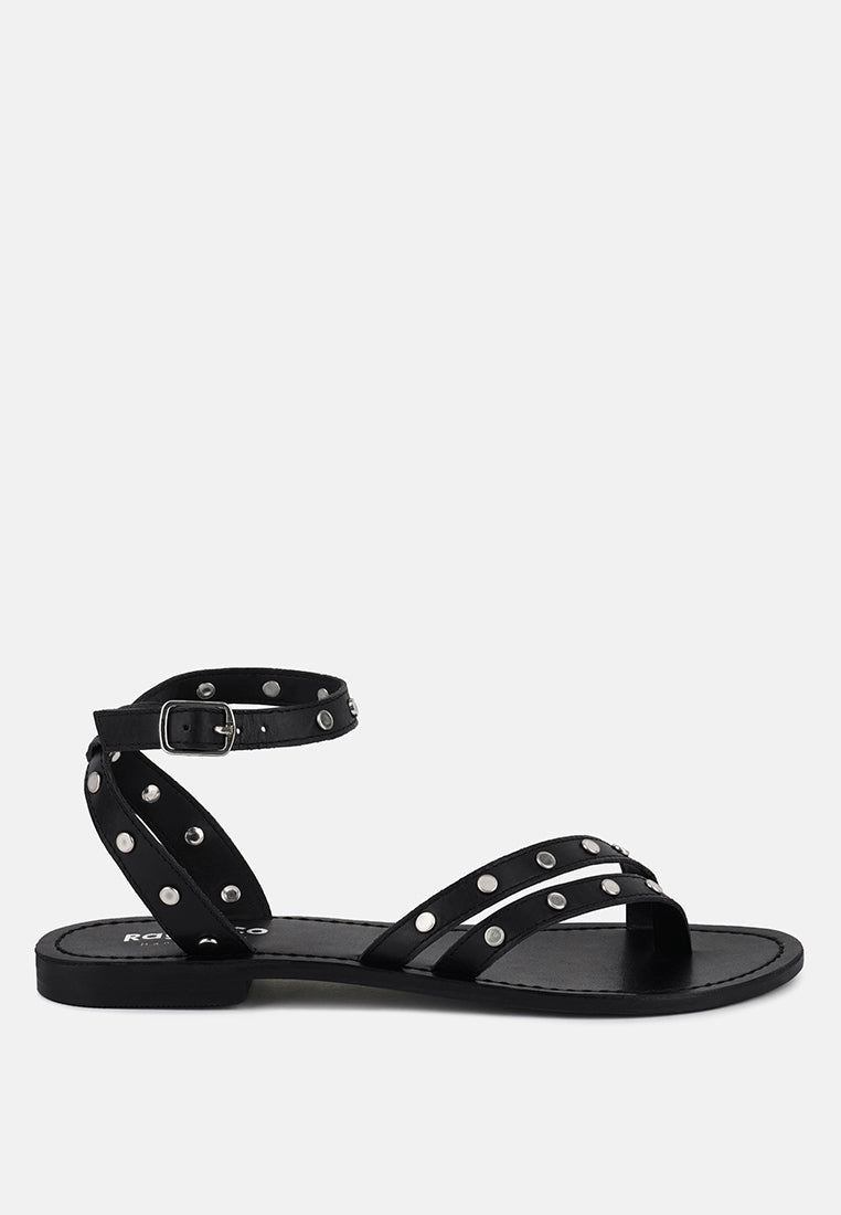 oprah studs embellished flat sandals#color_black