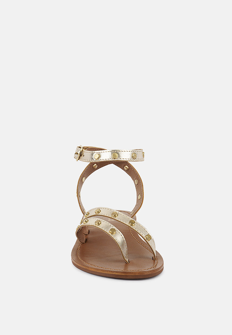 oprah studs embellished flat sandals#color_gold