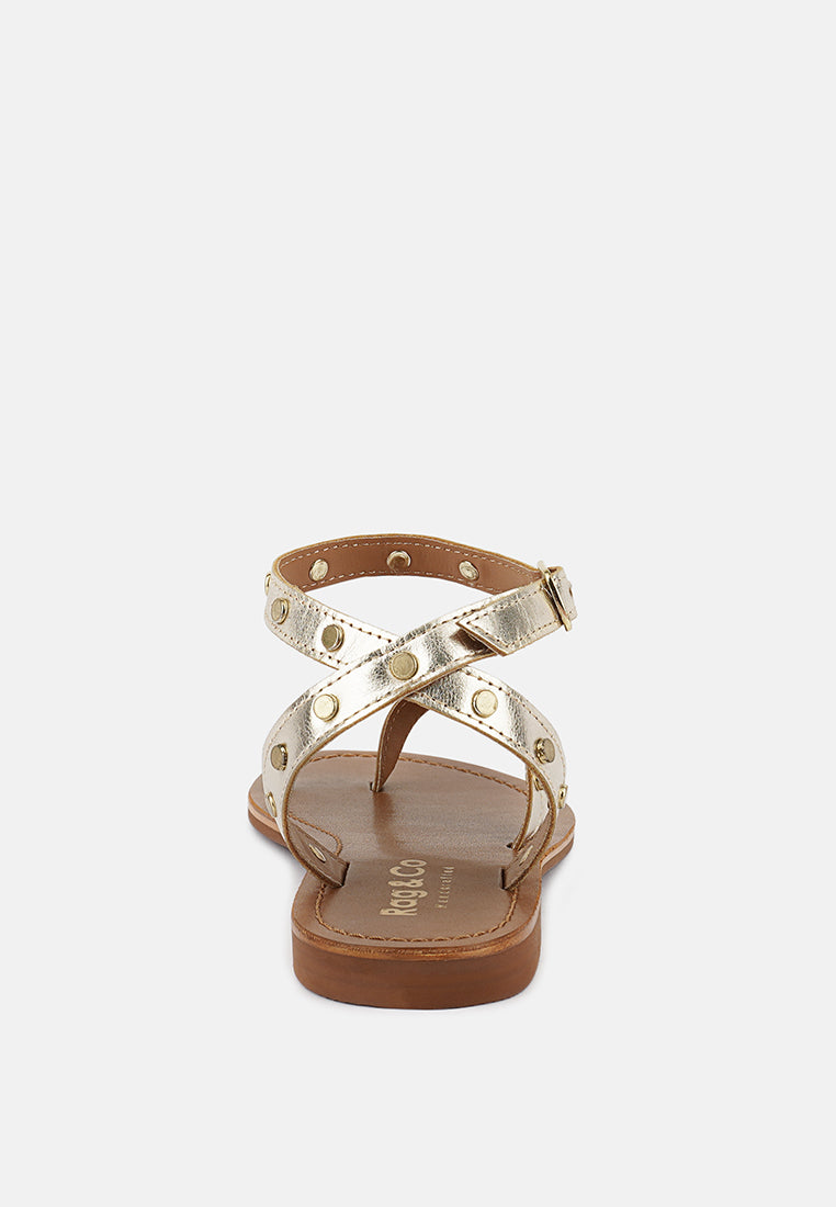 oprah studs embellished flat sandals#color_gold