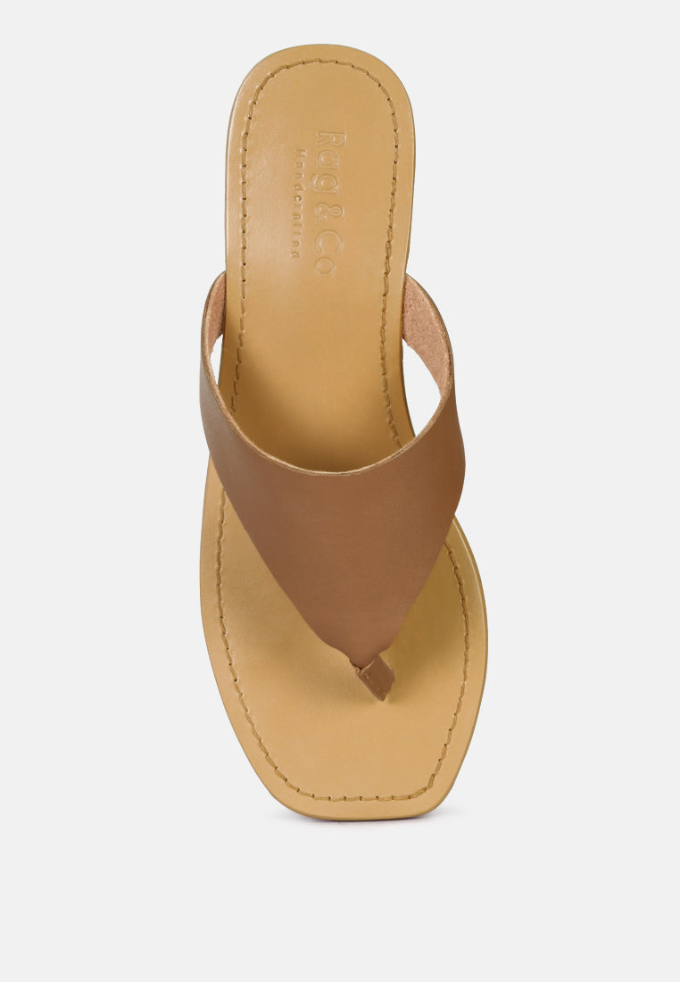 orofer soft leather luxury thong flats#color_tan