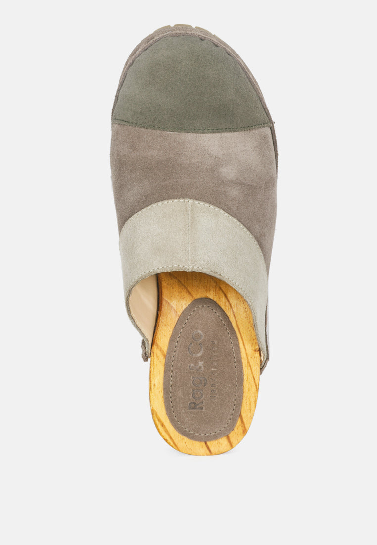 ochroma vintage patchwork suede mule clogs#color_olive