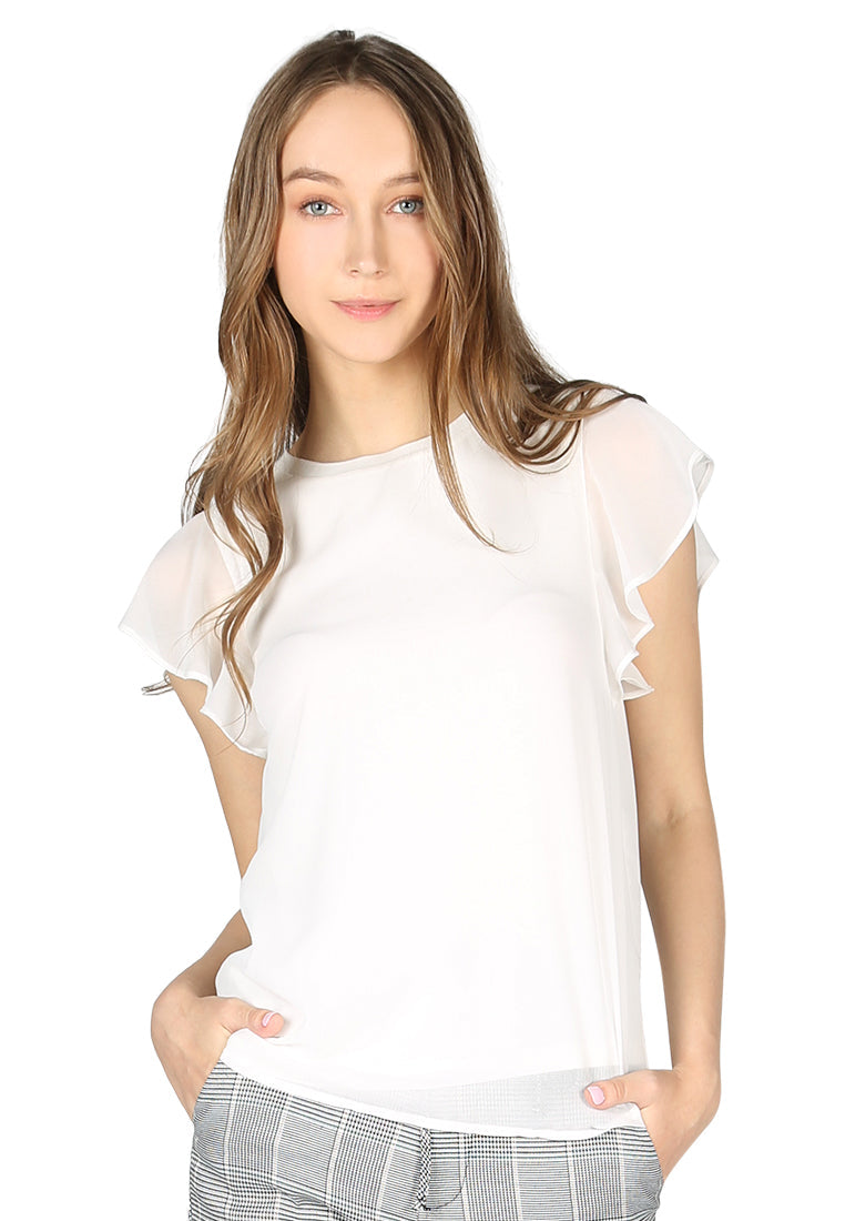 short flutter sleeve casual top#color_off-white
