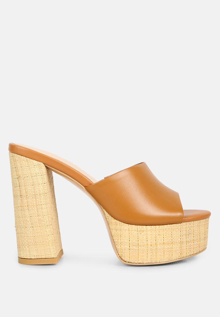 Open Toe High Block Heel Sandals#color_tan
