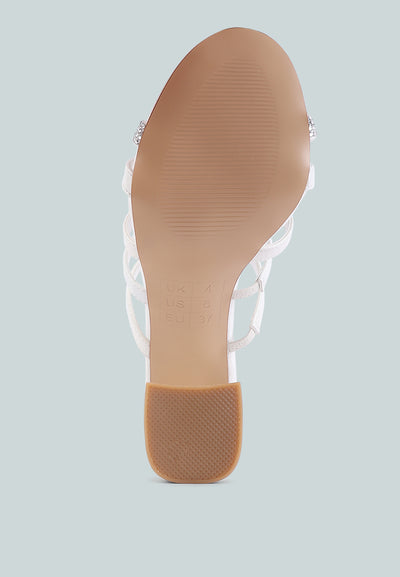 peaches multi strap rhinestone embellished sandals#color_white