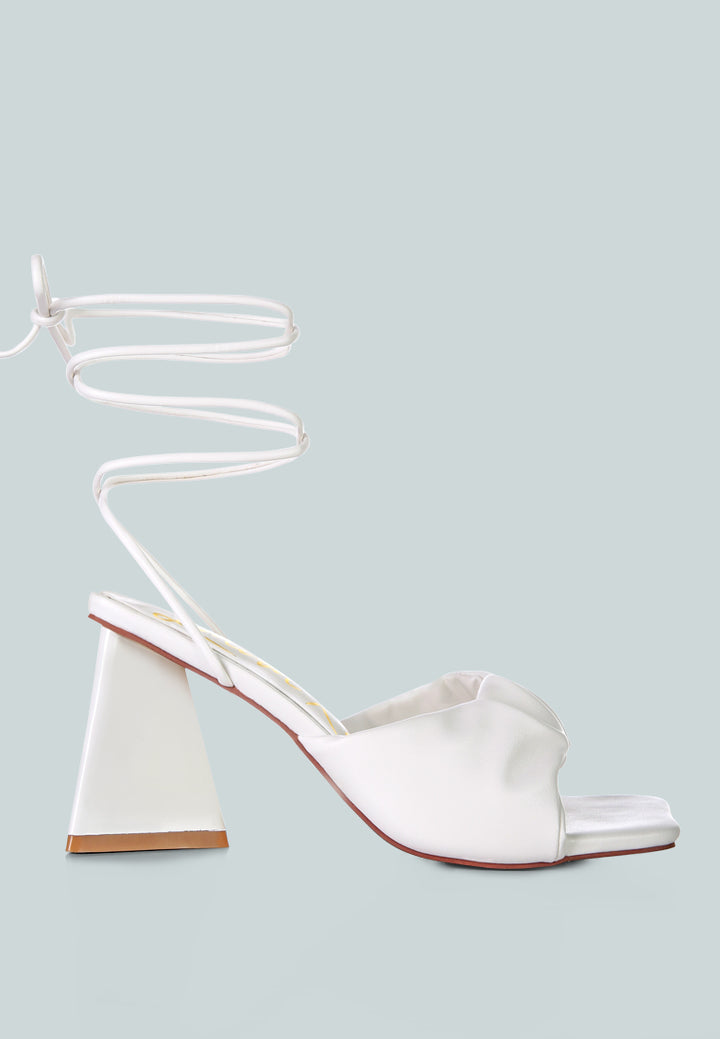 primavera ruched strap triangular heel lace up sandal#color_white