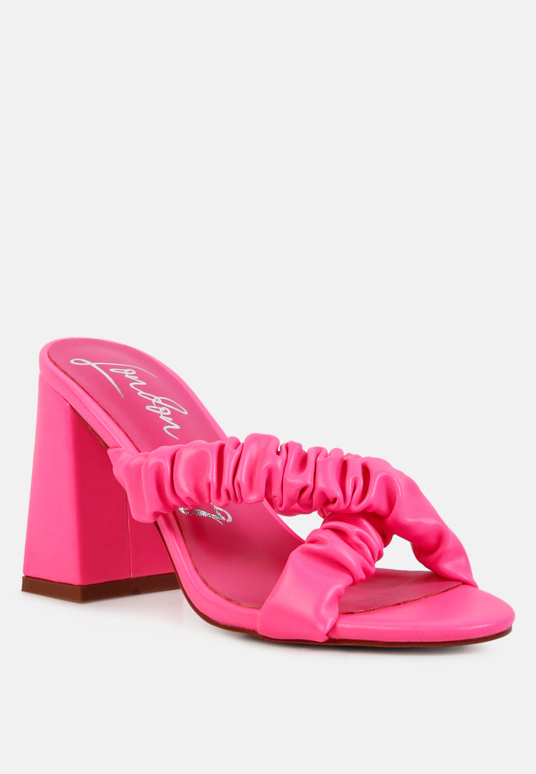 page 3 scrunchie strap block sandals by ruw#color_neon-pink