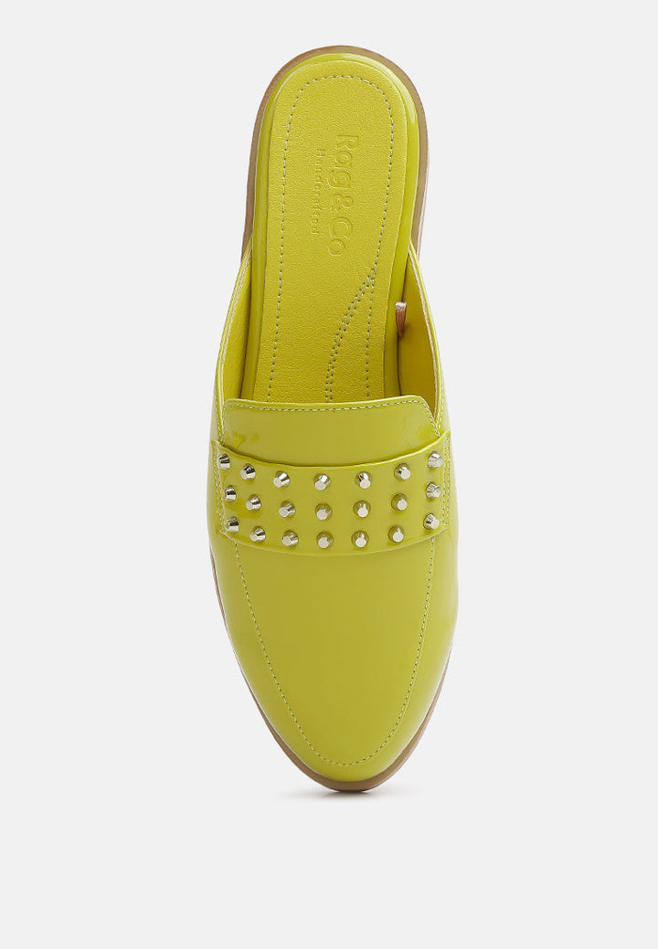 yashta patent studded flat mules by ruw#color_lime-green