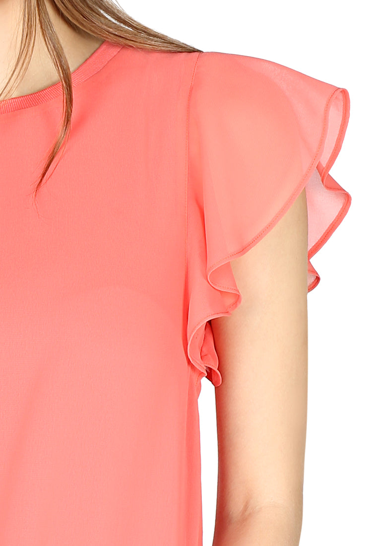 short flutter sleeve casual top#color_peach