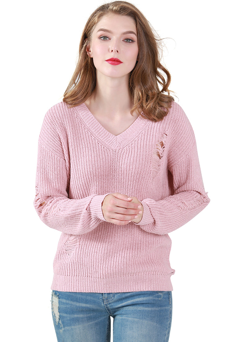full sleeve ribbed knit sweater#color_pink