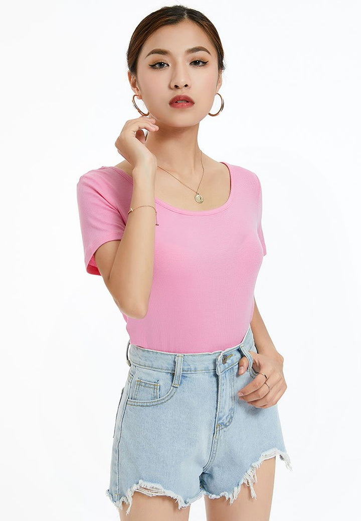 solid knitted top#color_pink