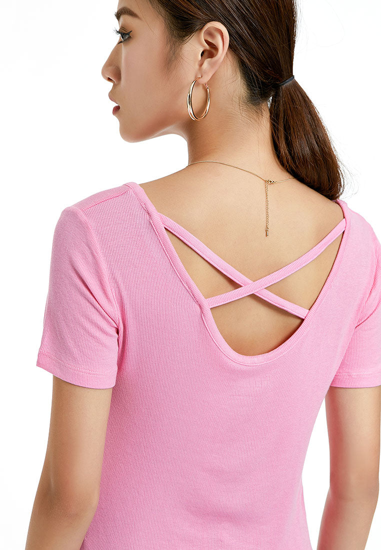 solid knitted top#color_pink