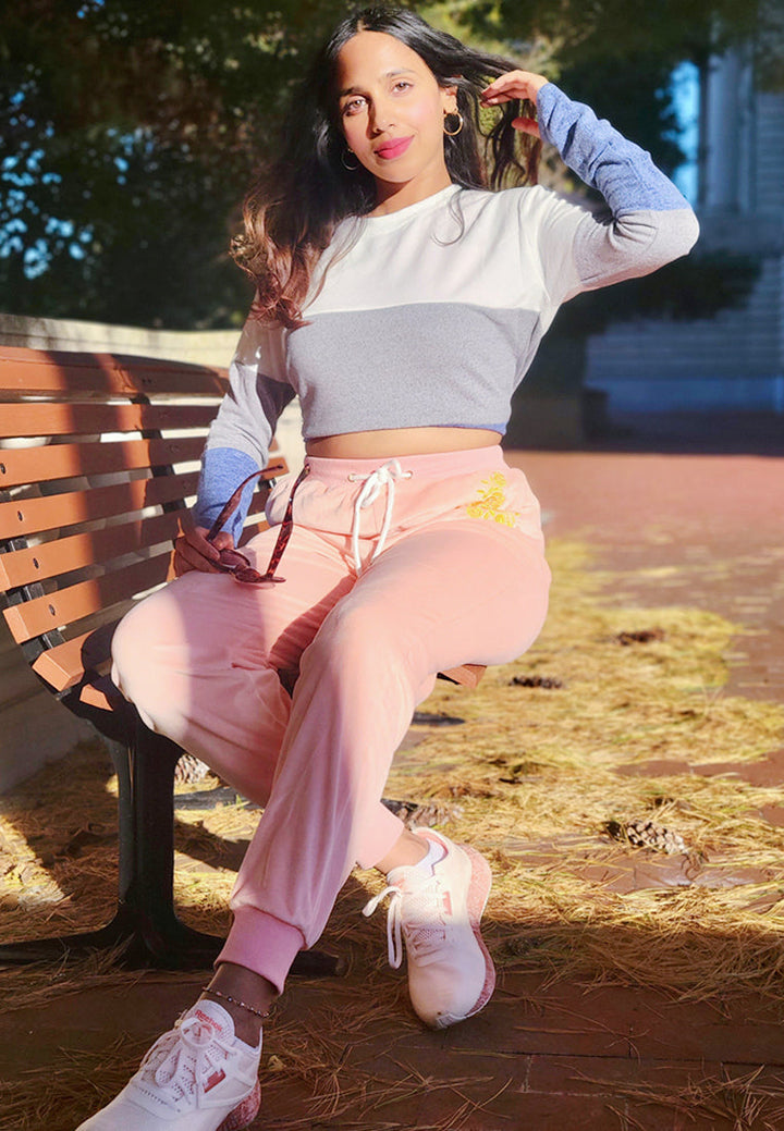 velour cuffed joggers with drawstring#color_pink