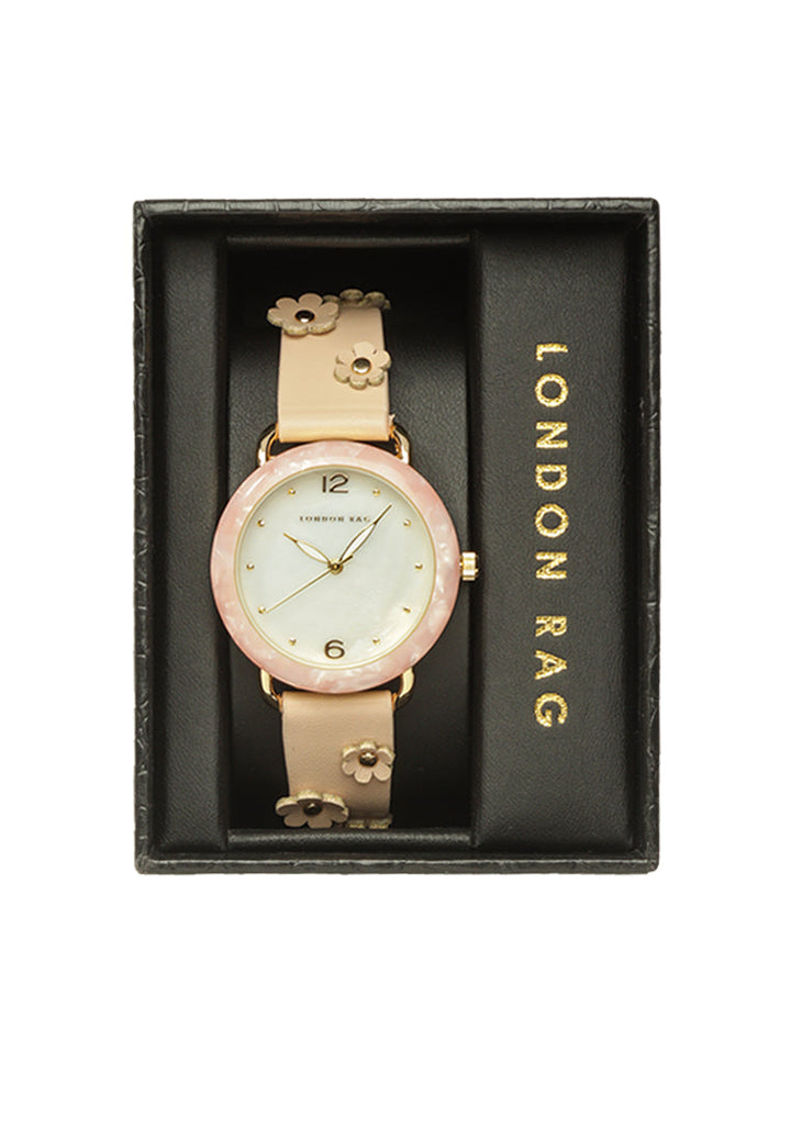 mother of pearl look resin case watch#color_pink