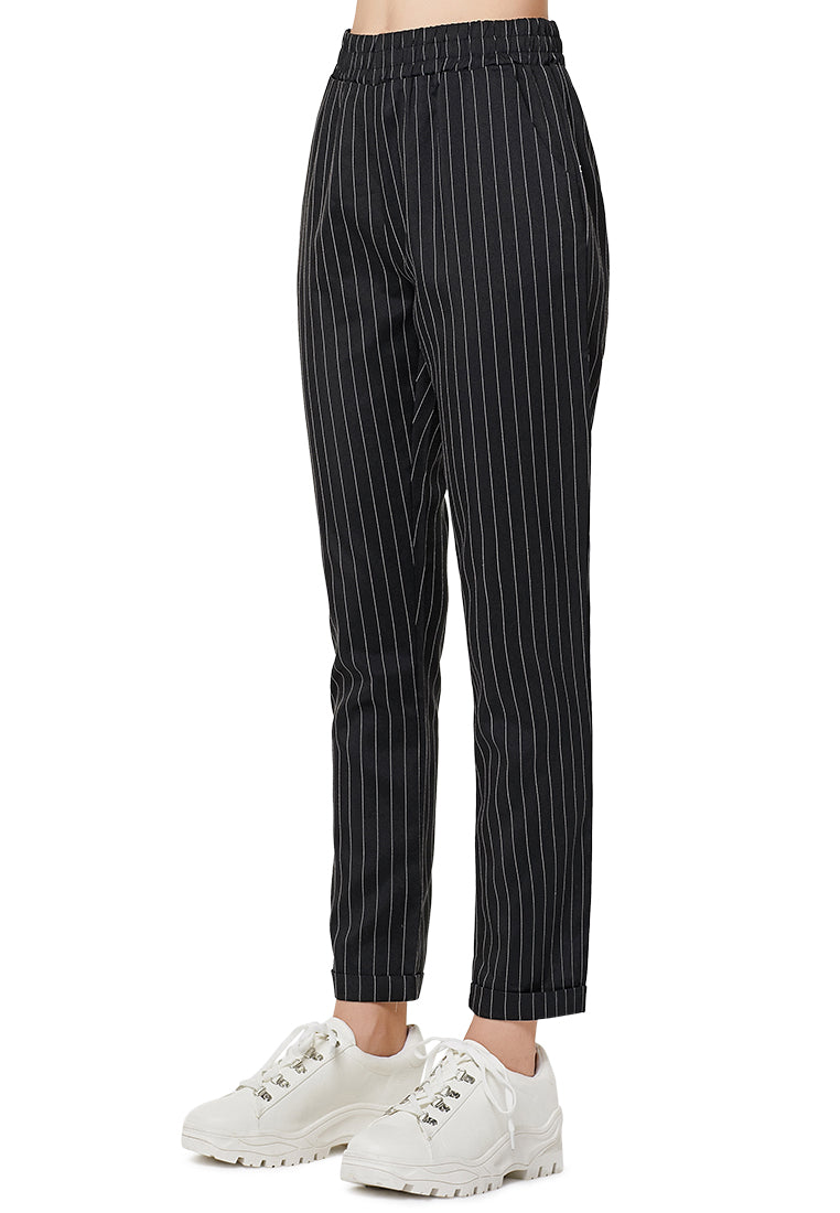 pinstripe straight pants#color_black