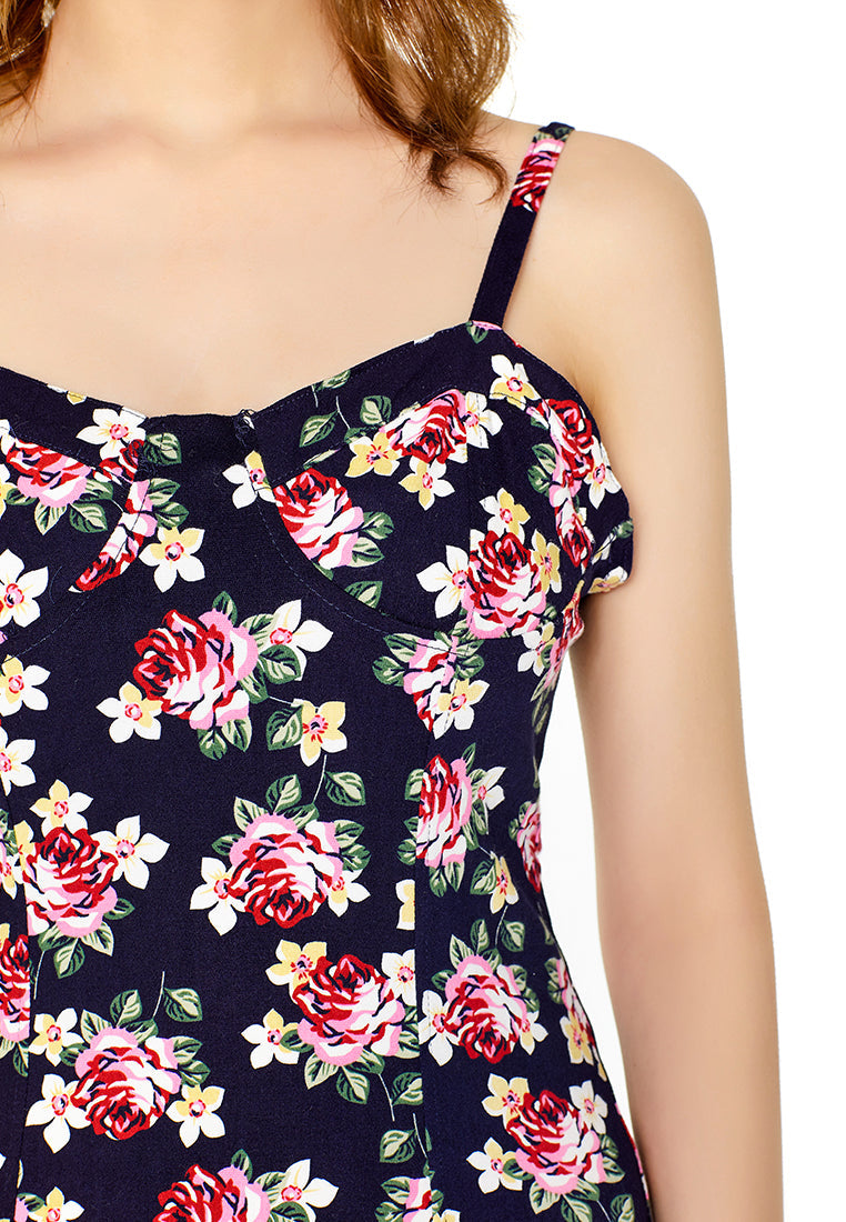 printed floral short bodycon summer dress#color_navy