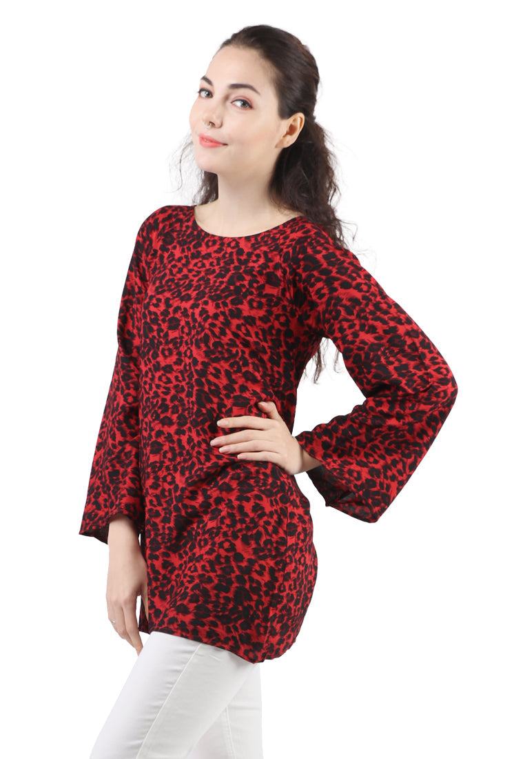 printed tunic top#color_red-leopard