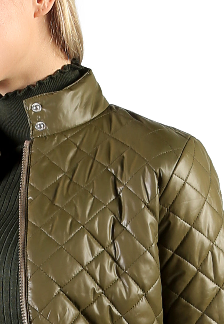 puffer jacket with zip closure#color_olive