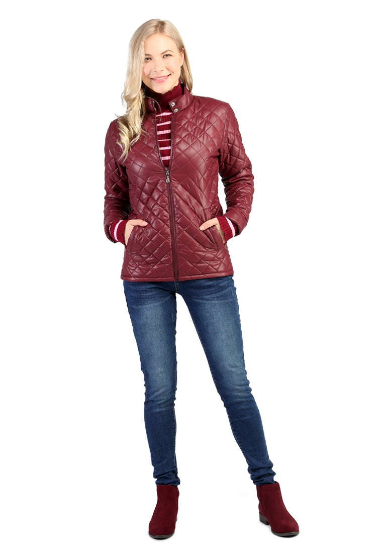 puffer jacket with zip closure#color_wine-red