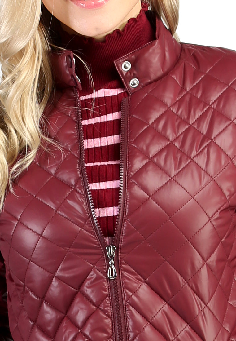 puffer jacket with zip closure#color_wine-red