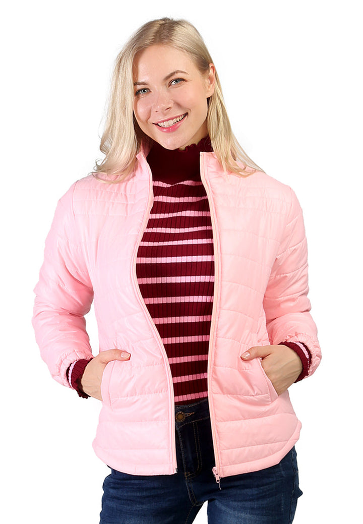 puffer jacket with zipper closure#color_dusty pink