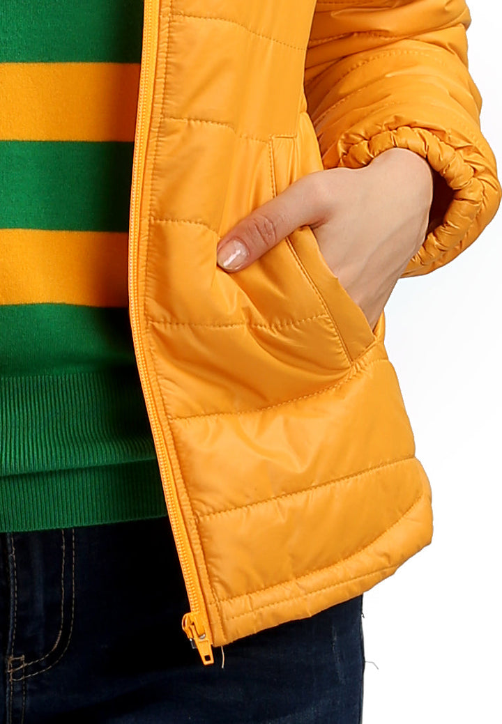 puffer jacket with zipper closure#color_yellow
