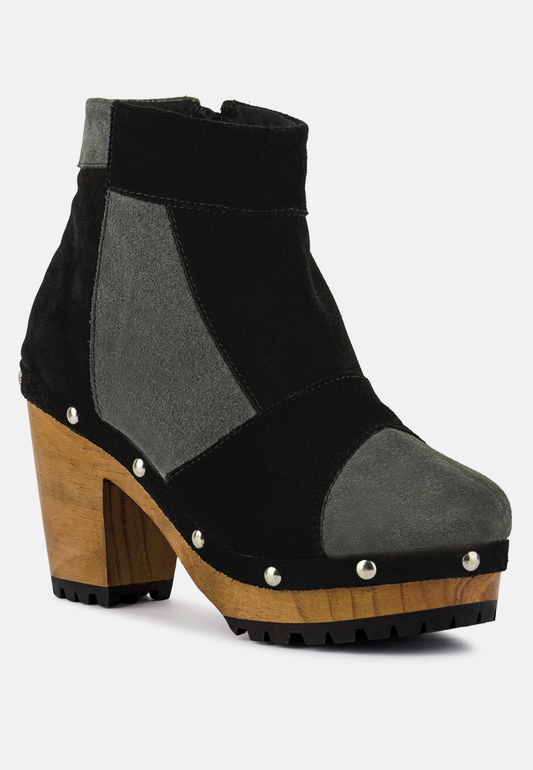 huron fine suede patchwork ankle boots#color_black-grey