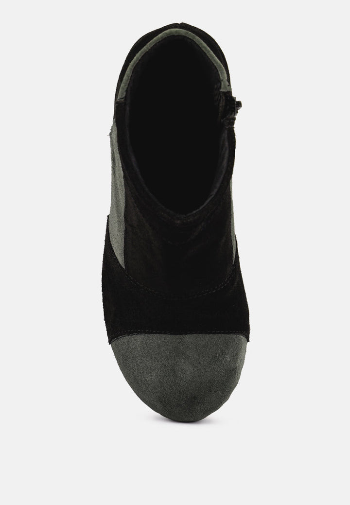 huron fine suede patchwork ankle boots#color_black-grey