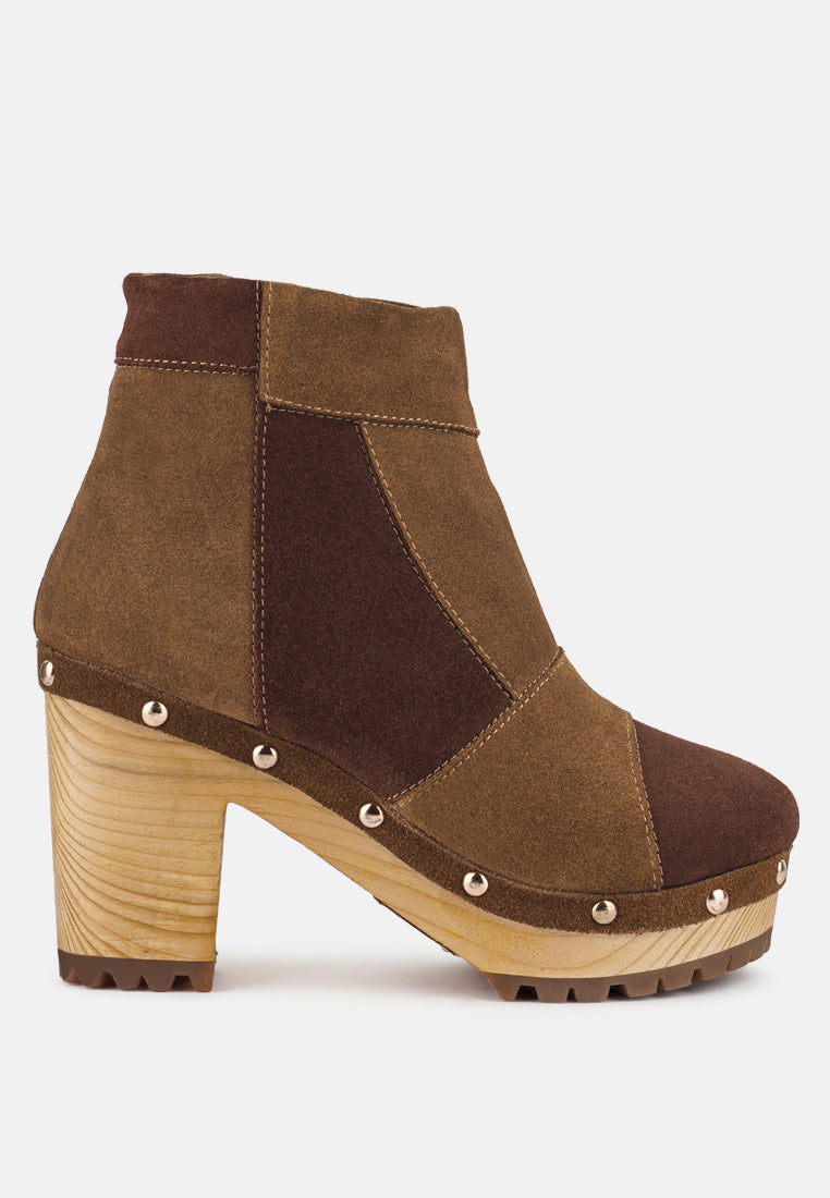 huron fine suede patchwork ankle boots#color_tan-brown