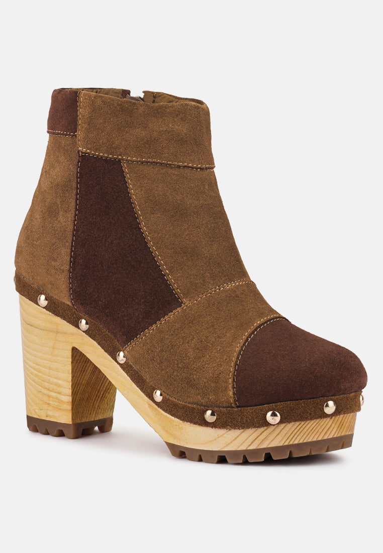 huron fine suede patchwork ankle boots#color_tan-brown