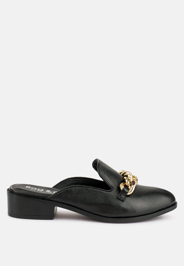 aksa chain embellished metallic leather mules by ruw#color_black