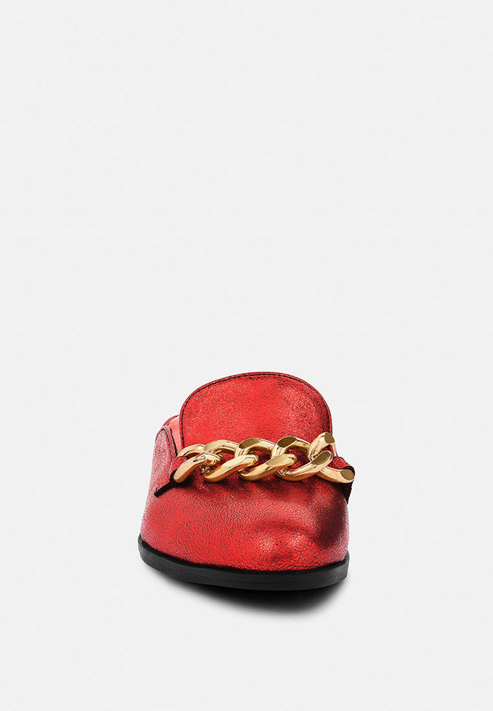 aksa chain embellished metallic leather mules by ruw#color_red