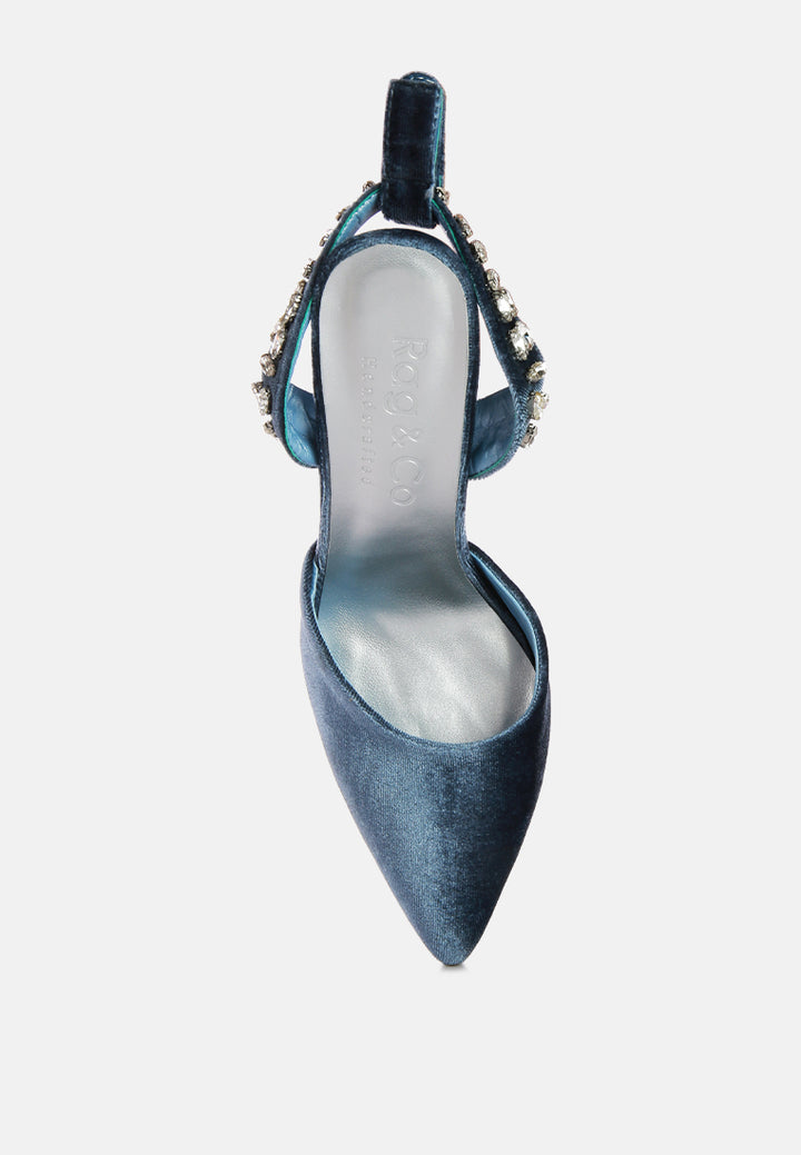 wallis blue velvet diamante stud tie up sandals#Color_Blue