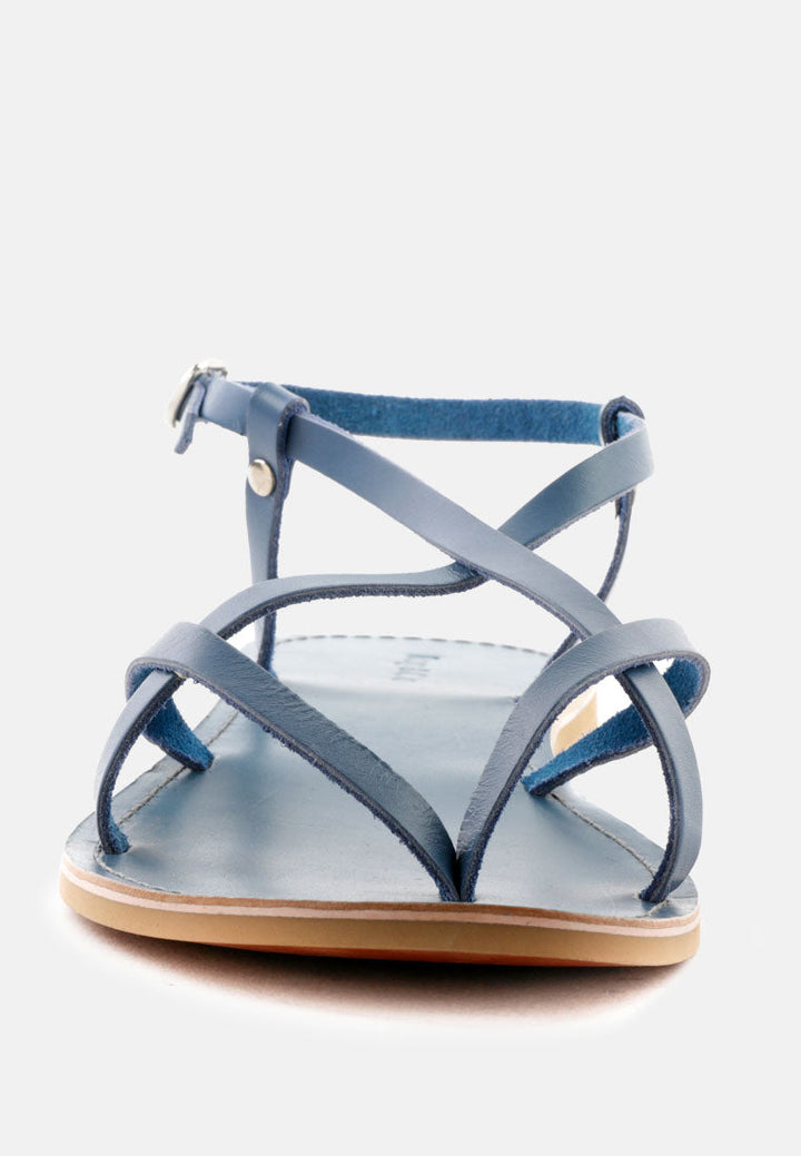 rita strappy flat leather sandals by ruw#color_blue