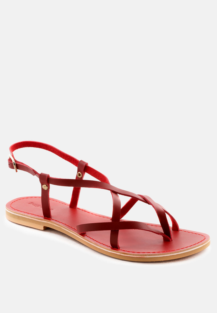 rita strappy flat leather sandals#color_red