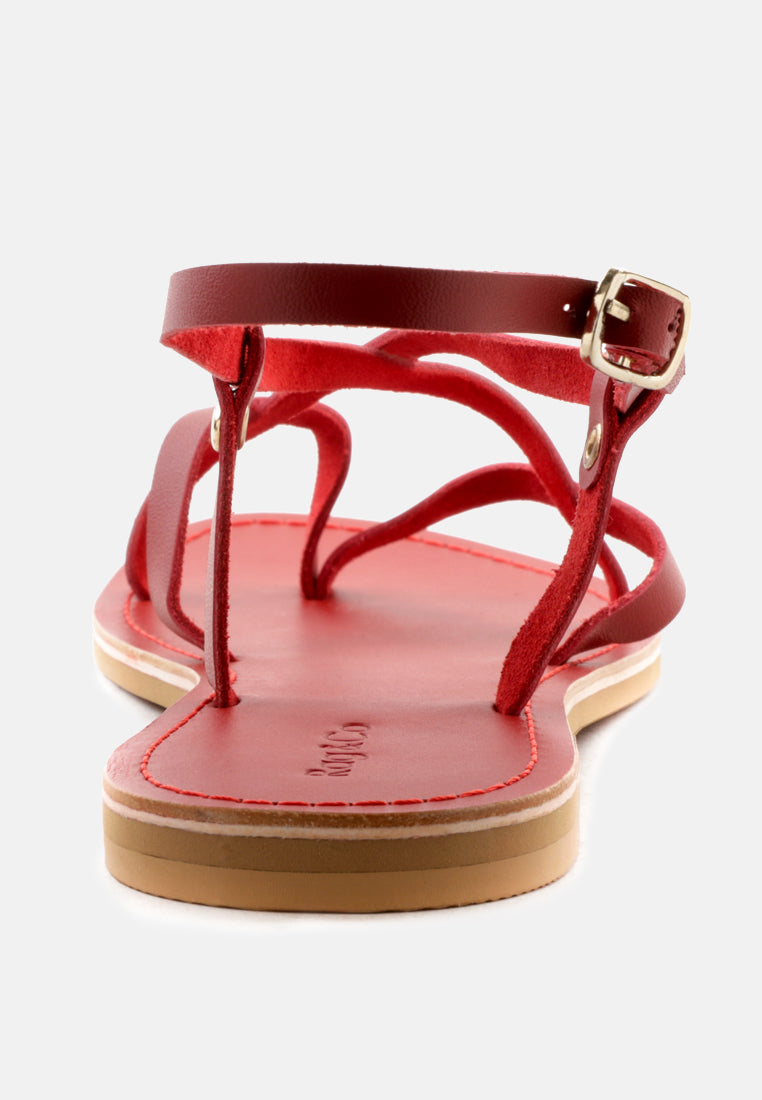 rita strappy flat leather sandals#color_red
