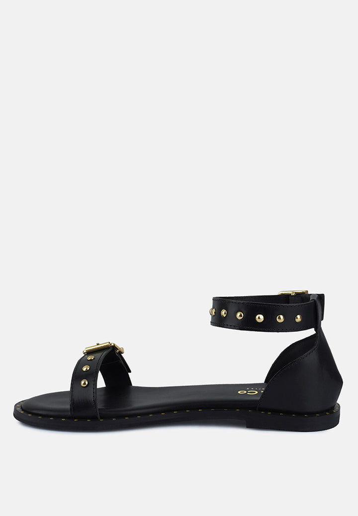rosemary buckle strap flat sandals#color_black