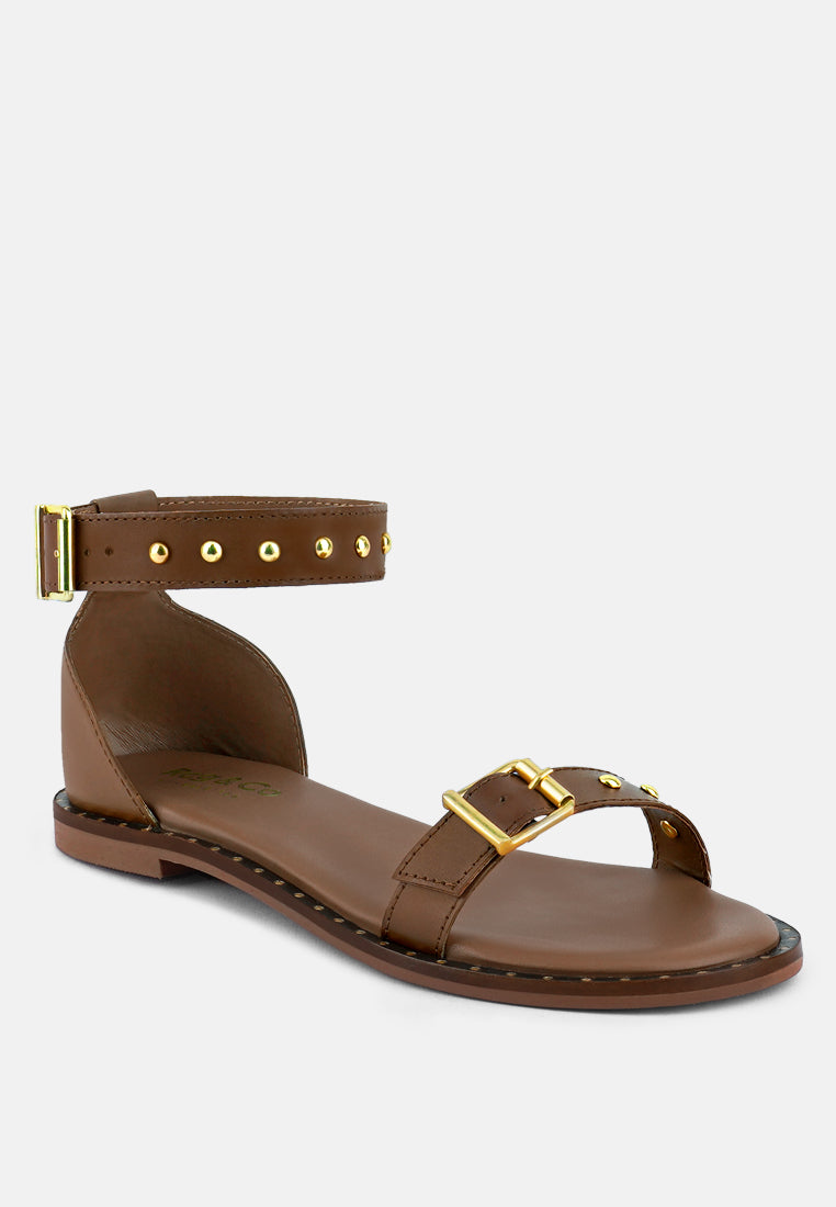 rosemary buckle strap flat sandals#color_tan