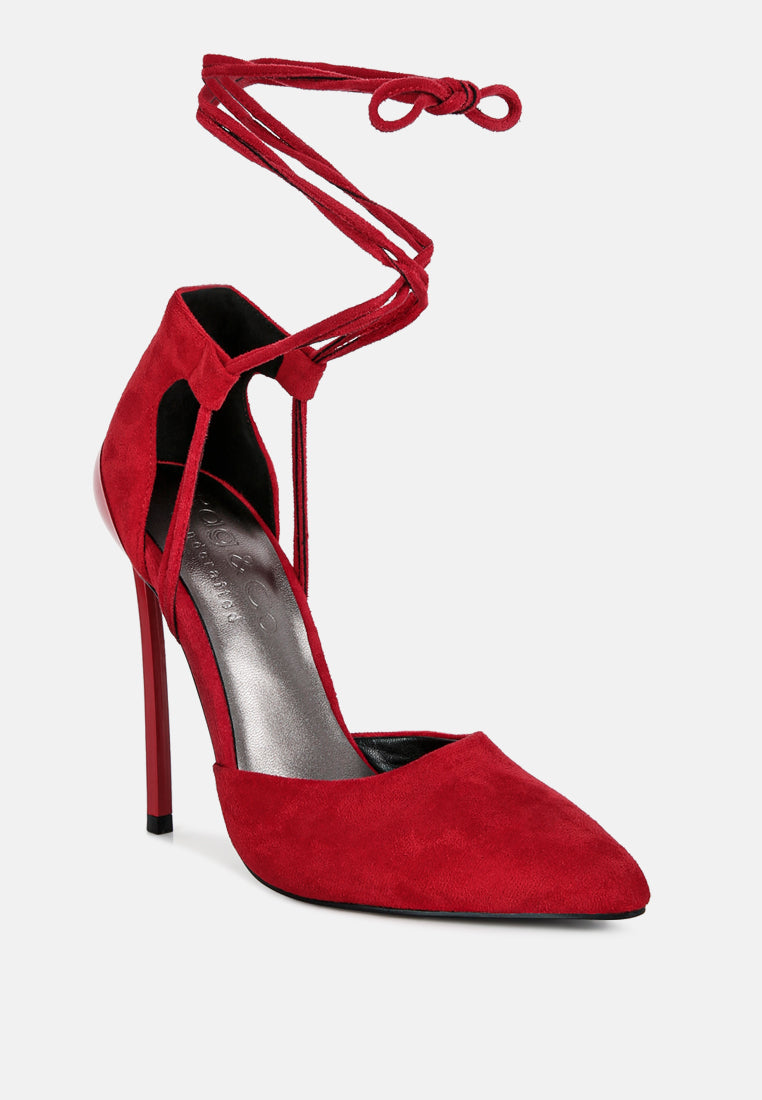 rule breaker lace up stiletto heel suede sandals#color_red