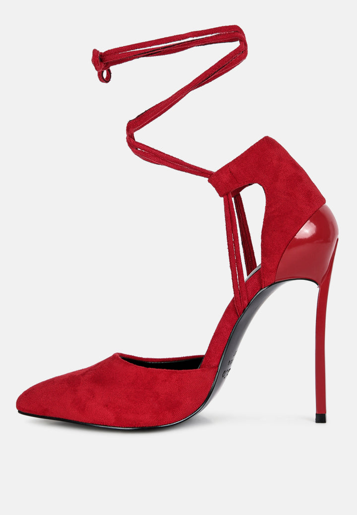 rule breaker lace up stiletto heel suede sandals#color_red