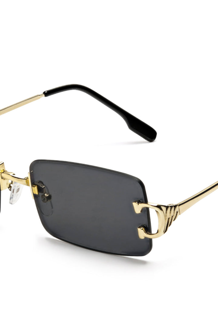 rectangular metallic rimless sunglasses#color_black