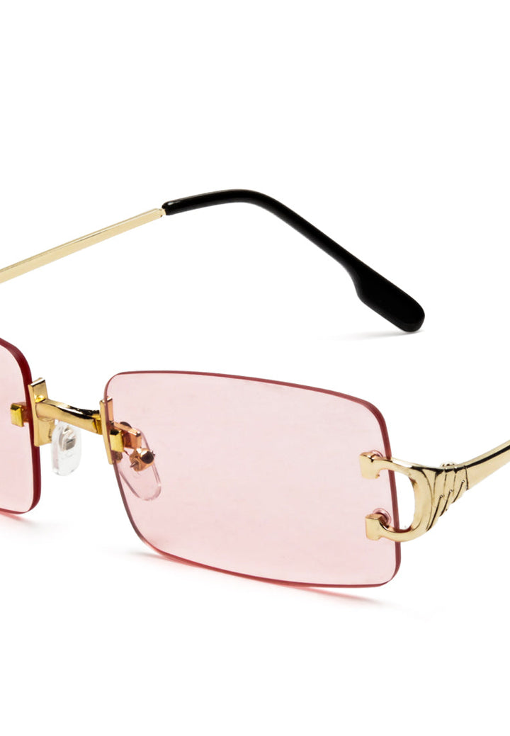 rectangular metallic rimless sunglasses#color_pink