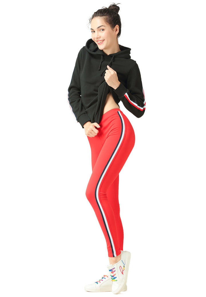 striped tape side leggings#color_red