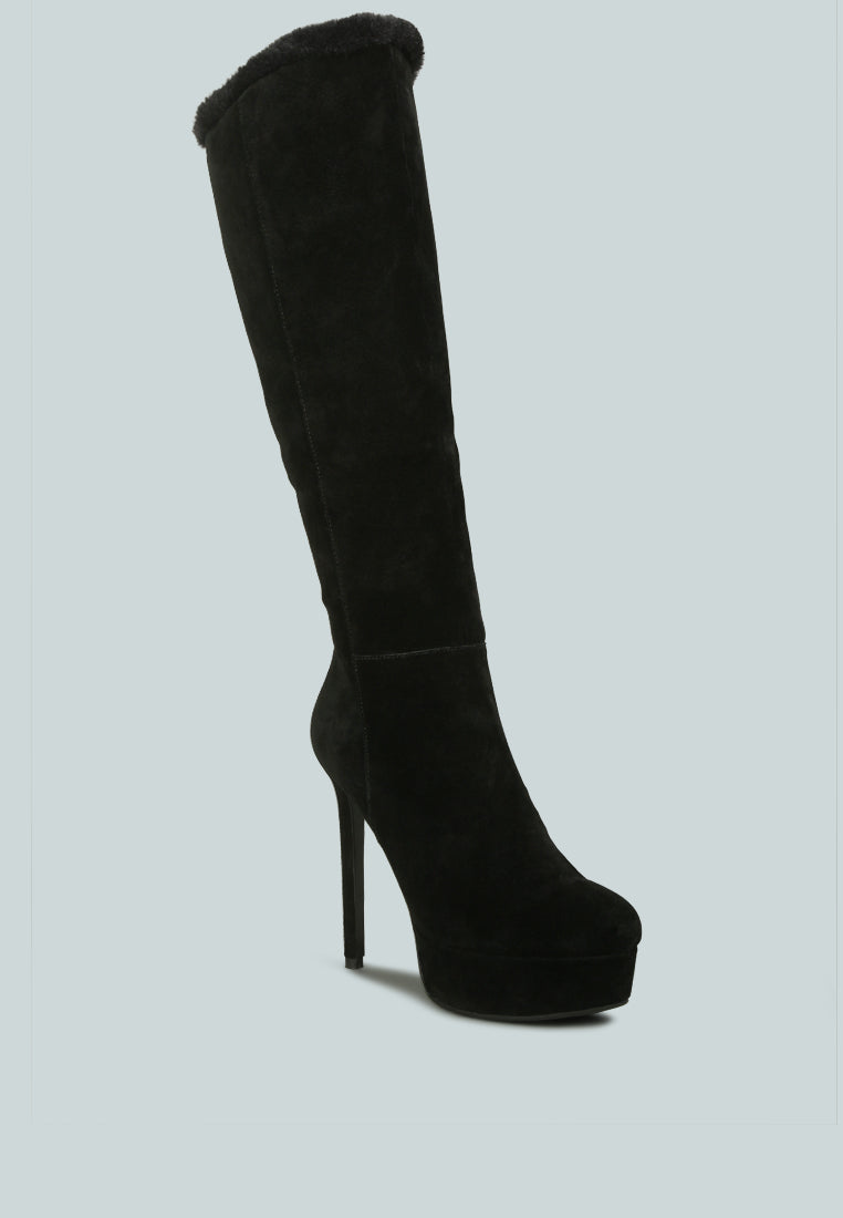 saldana black high platfrom heel microfiber calf boots#color_black