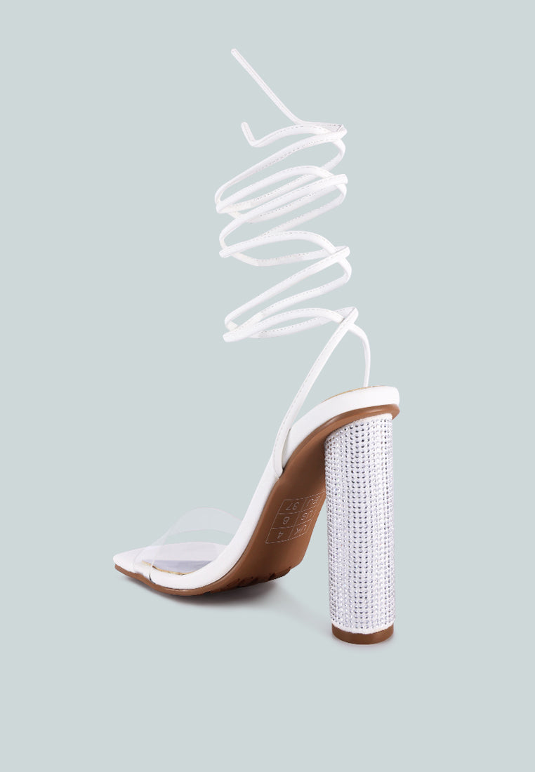 scanstal lace up diamante high heel sandal#color_white